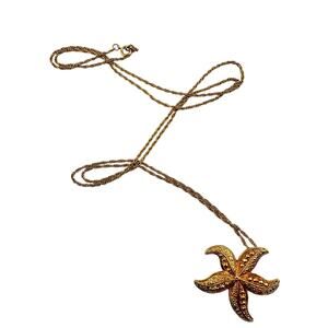 Vintage Avon Starfish Pendant Ocean Beach Vacation Vibes Gold Tone 30" Necklace